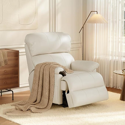 COLAMY Triple Motors Power Recliner Chair with Power Headrest & Lumbar Support Independent Adjustment for Living Room, Leather Electric Recliner Sofa Chair, Beige