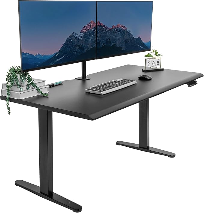Mount-It! 60" Dual Motor Electric Standing Desk – Adjustable Height Sit Stand Desk with Memory Settings, Cable Management, Black Frame & Black Top