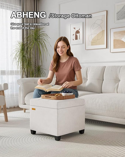 17.7 inches Chenille turfed Ottomans Cube with Legs, Metal-Framed Square Storage Ottoman Foot Rest Stool Holds 770 LB for Dorm Living Room Bedroom White UASND641W