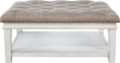 Signature Design by Ashley Kanwyn French Country Upholstered Square Ottoman Coffee Table, Whitewash
