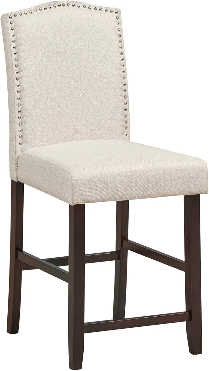 COSTWAY Bar Stools Set of 4, 25'' Upholstered Counter Height Bar Stools with S-Shaped Spring Thick Cushion, Rubber Wood Legs, High Back Leisure Chairs for Living, Kitchen, Dining Room (Beige, 4)