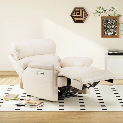 COLAMY Triple Motors Power Recliner Chair with Power Headrest & Lumbar Support Independent Adjustment for Living Room, Leather Electric Recliner Sofa Chair, Beige
