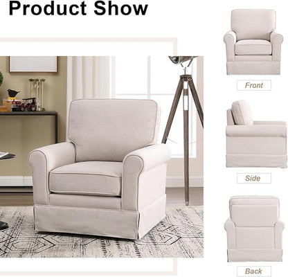 INZOY Swivel Accent Chair Linen Mid Century Modern Chair, Comfy Swivel Barrel Reading Chair, Upholstered Square Chair for Living Room Bedroom Small Spaces, Fully Assembled, Beige