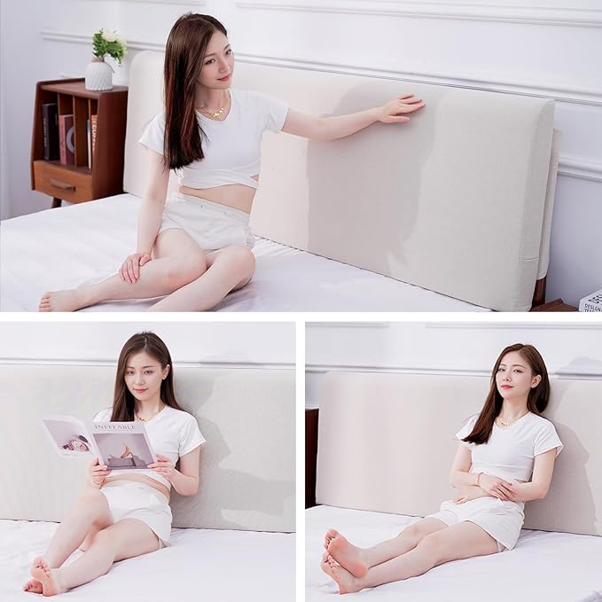 Upholstered Twin Headboard, No Tools Needed, Wall Mounted Headboard with Removeable Washable Linen, Multi-Functional Backrest (Beige)