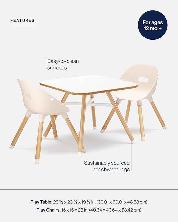Lalo The Play Kit - Kids Table & Chairs Set with Sustainably Sourced Wood Table & 2 Non-Toxic Bucket Seat Chairs - Safe & Comfortable - Coconut/Grapefruit