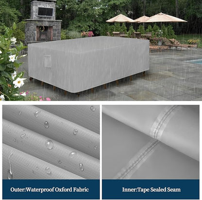 Easy-Going Rectangle Patio Furniture Cover Waterproof Outdoor Dining Table and Chair Cover Anti-UV Outside Sectional Sofa Set Covers (90"L x 64"W x 28"H, Grey)