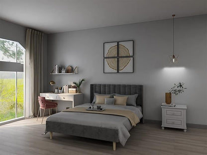 Low Profile Upholstered Platform Bed,Full Beds with Dark-Grey(Velvet)