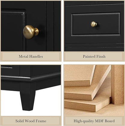 36 Inch Bathroom Vanity with Sink Set, Undermount Vanity Sink Cabinet with 3 Drawers and Door Storage, Soft Closing Door, Wood Frame, Black