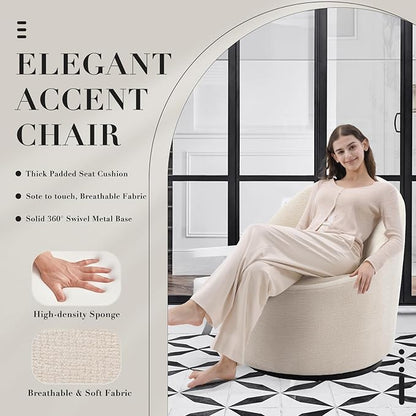 360° Swivel Accent Chair, Mid-Century Modern Chair with Hidden Storge, Small Swivel Chair with Arms for Living Room/Office-Beige