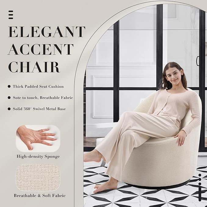 360° Swivel Accent Chair Set of 2, Mid-Century Modern Chair with Hidden Storge, Small Swivel Chair with Arms for Living Room/Office - Beige