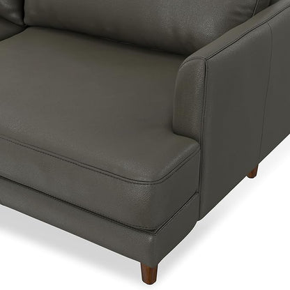 SIMPLIHOME Livingston 76-inch Wide Sofa in Coal Top Grain Genuine Leather, Handcrafted Mid-Century Modern Loveseat for Living Room, Compact 2-Seater with Feather-Wrapped Cushions and Solid Wood Frame