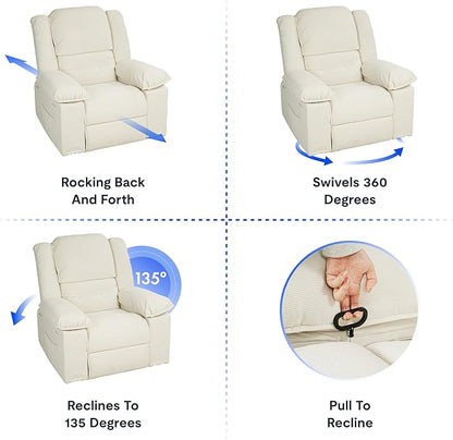 FLEXISPOT Swivel Rocker Recliner Chair for Adults, Massage Recliner Rocking Chair Nursery, 360° Swivel Nursery Glider for Living Room Bedroom, Beige (XRC2)