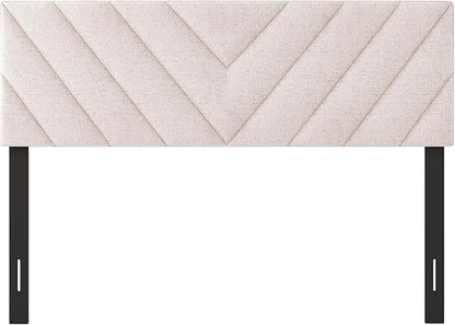KOMFOTT Linen Fabric Upholstered Headboard for Full/Queen Size Bed, Rectangular Headboard with Solid Wood Legs & Adjustable Width, Padded Full/Queen Bed Headboard, Easy Assembly, Beige