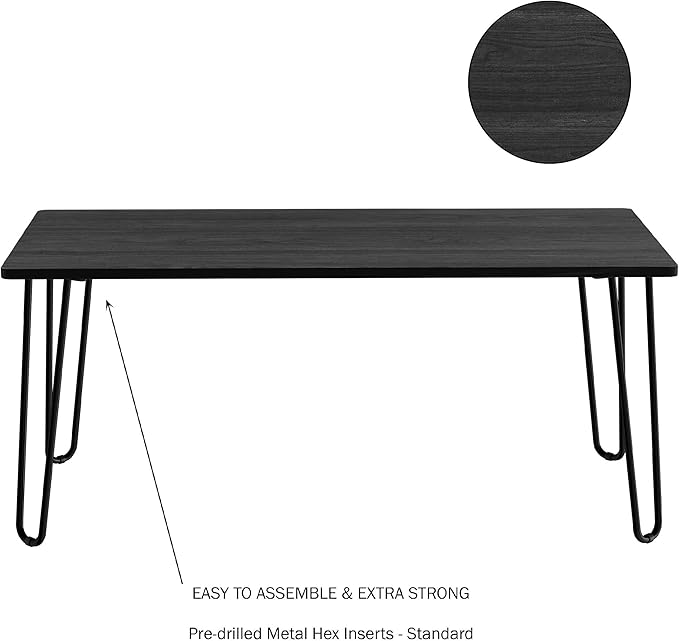 Coffee Table with Hairpin Legs - Modern Industrial Style Home Decor - Woodgrain-Look and Steel Accent Living Room Furniture by Lavish Home (Black)