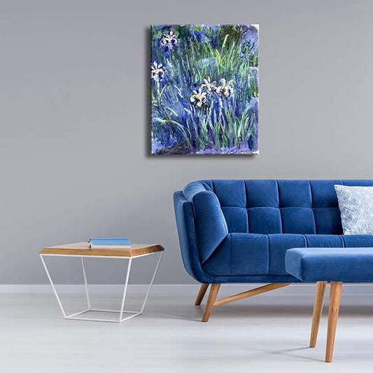 Wieco Art Canvas Wall Art Irises by Claude Monet Oil Paintings Reproduction Landscape Pictures Artwork on Canvas Art Prints for Living Room Decorations and Wall Decor