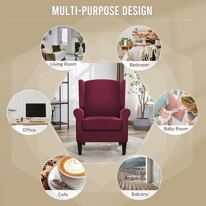 Accent Chair, Modern Living Room Chairs with Wingback, Comfy Upholstered High Back Single Sofa for Bedroom, Mid-Century Reading Armchair Sillas para Sala
