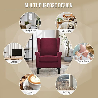 Accent Chair, Modern Living Room Chairs with Wingback, Comfy Upholstered High Back Single Sofa for Bedroom, Mid-Century Reading Armchair Sillas para Sala