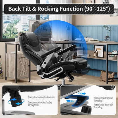 Big and Tall Office Chair with 5D Arms, 600lbs Fabric & PU Leather Heavy Duty Desk Chair, Adjustable Lumbar Support & Height, Tilt Function, High Back Ergonomic Executive Computer Chair