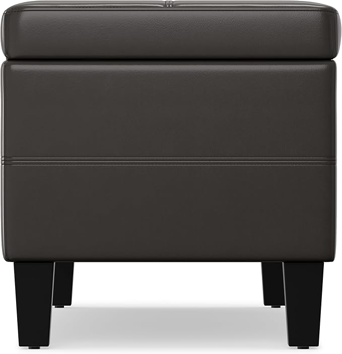 SIMPLIHOME Afton 48 inch Wide Contemporary Rectangle Storage Ottoman Bench in Tanners Brown Vegan Faux Leather, Assembled, For the Living Room and Bedroom