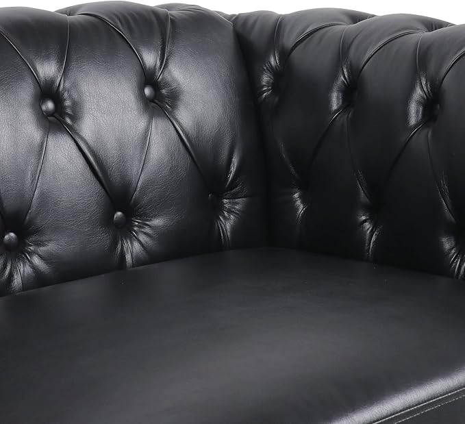 LEVNARY Leather Sofa, Chesterfield Tufted Upholstered 2 Seater Couch, Modern Loveseat Couch Classic Furniture for Living Room Bedroom (Black)