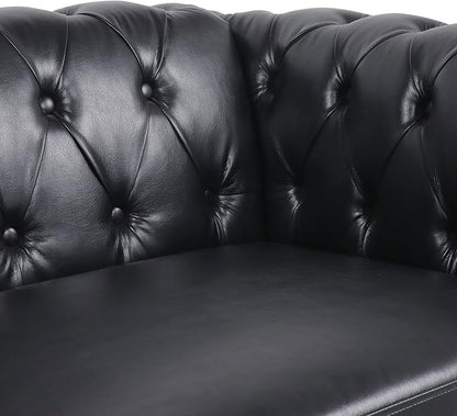 LEVNARY Leather Sofa, Chesterfield Tufted Upholstered 2 Seater Couch, Modern Loveseat Couch Classic Furniture for Living Room Bedroom (Black)