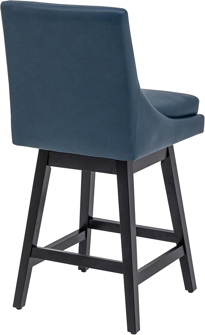 Bar Stools Set of 2, PU Leather Barstools, 26 Inch Upholstered Counter Stools with 14.2" High Back and Footrest, Swivel Counter Height Barstools for Kitchen Island Home Bar Navy Blue