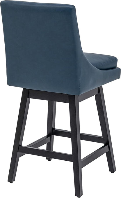 Bar Stools Set of 4, PU Leather Barstools, 26 Inch Upholstered Counter Stools with 14.2" High Back and Footrest, Swivel Counter Height Barstools for Kitchen Island Home Bar Navy Blue