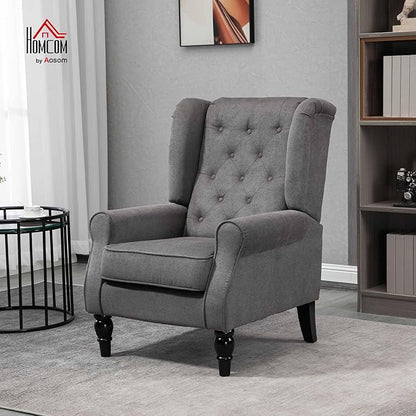 HOMCOM Mid-Century Modern Accent Chair, High Wingback Chair, Button-Tufted Upholstered Fabric Armchair with Retro Wood Legs for Living Room, Bedroom, Dark Gray
