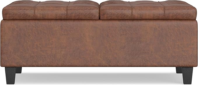 SIMPLIHOME Ellis 36 inch Wide Contemporary Square Coffee Table Storage Ottoman in Distressed Saddle Brown Vegan Faux Leather, Assembled, For the Living Room and Bedroom