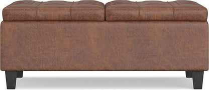 SIMPLIHOME Ellis 36 inch Wide Contemporary Square Coffee Table Storage Ottoman in Distressed Saddle Brown Vegan Faux Leather, Assembled, For the Living Room and Bedroom