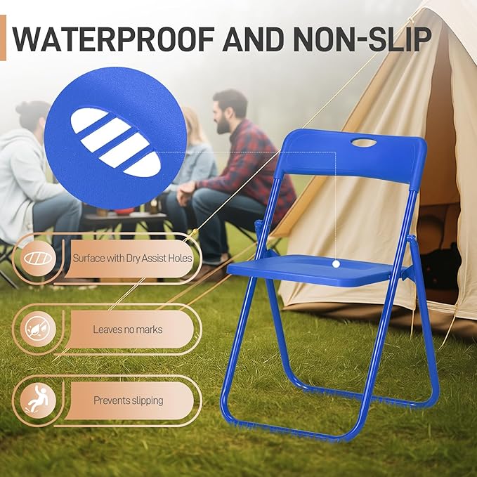 Karl home 4 Pcs Folding Chair, 300LBS Lightweight Foldable Plastic Chair, Reinforced Metal Frame Easy to Fold & Store for Indoor & Outdoor, Wedding, Party, Meeting Room, Patio and Garden, Blue