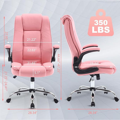 Pink Office Chair, Ergonomic High Back Executive Office Desk Chairs for Women, 90°-120° Rocking Computer Chair with Wheels, Swivel Lumbar Support Home Office Desk Chair