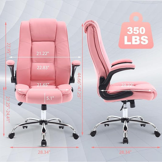 Pink Office Chair, Ergonomic High Back Executive Office Desk Chairs for Women, 90°-120° Rocking Computer Chair with Wheels, Swivel Lumbar Support Home Office Desk Chair