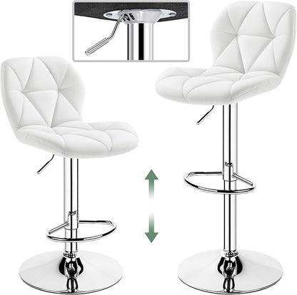 Yaheetech Bar Stools Set of 4, Adjustable PU Leather Swivel Barstools, Modern Counter Stools with Back and Footrest, Counter Height Barstools for Bar, Kitchen, Dining Room, White