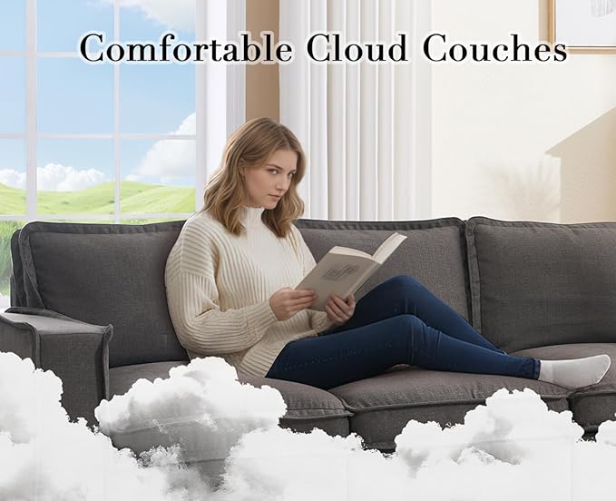 EALSON 67" Sectional Couch Modern Love Seat with Ottoman Modular Cloud Sofa with Deep Seat Comfy Linen Loveseat Sofa Convertible L Shaped Couches 2 Seater Couch for Living Room/Bedroom, Grey