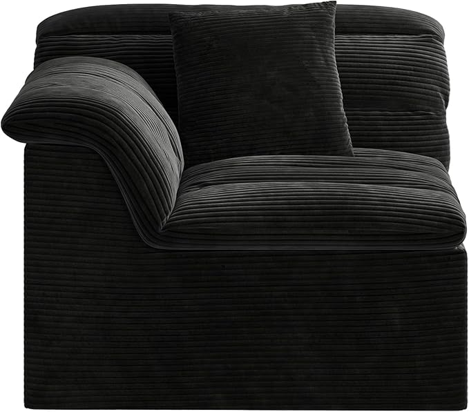 44" Cloud Sectional Couch with Single Arm, Modern Compressed Sofa, Comfy Sleeper Sofa, Corduroy Upholstered Couches for Small Space, Apartment, No Assembly Required, Black, Left Side