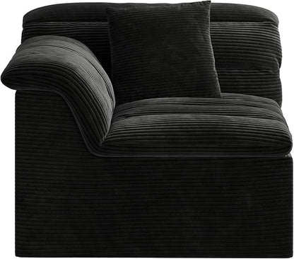 44" Cloud Sectional Couch with Single Arm, Modern Compressed Sofa, Comfy Sleeper Sofa, Corduroy Upholstered Couches for Small Space, Apartment, No Assembly Required, Black, Left Side