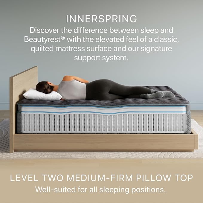Beautyrest Days End Medium Firm Pillow Top 14.75" Mattress - King - Cooling Tech, Supportive Durable Pocketed Coils, Pressure Relief, Motion Separation; 100 Night Sleep Trial and 10 Year Warranty