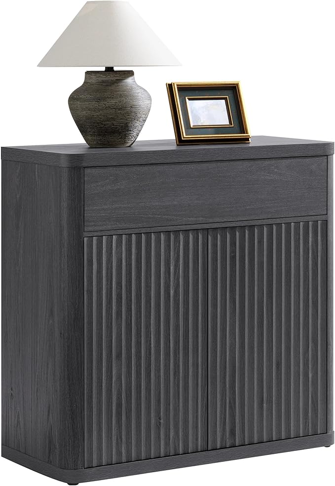 SICOTAS Buffet Cabinet with Storage - Accent Fluted Storage Cabinet with 2 Doors & 1 Drawer 34.6" Wide Modern Sideboard Credenza Large Buffet Table for Living Room Kitchen Dining Room Entryway Office