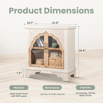 PHI VILLA Vintage 2 Door Accent Cabinet,Small Distressed Storage Cabinet with Doors for Living Room, Kitchen & Entryway