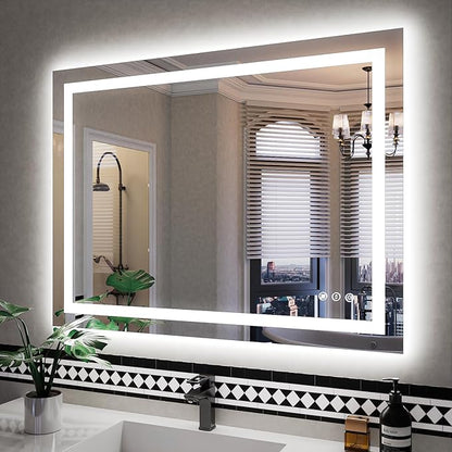 ISKM 40'' x 30'' LED Mirror for Bathroom Lighted Vanity Mirror for Wall Front Lights + Backlit LED Bathroom Mirror Anti-Fog Tempered Glass ETL Listed