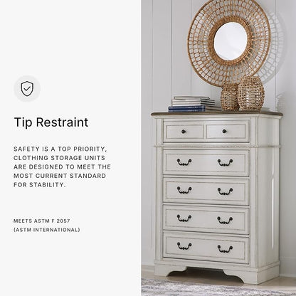 Signature Design by Ashley Blendon Traditional 5-Drawer Chest of Drawers with Safety Stop, White & Dark Brown