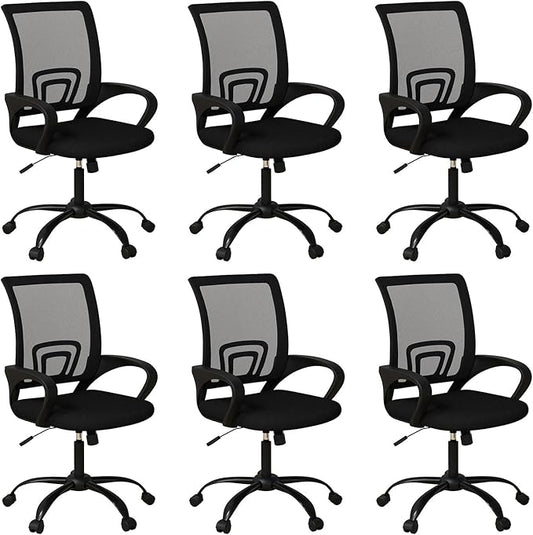 Bonzy Home Ergonomic Office Chairs Set of 6, Rolling Conference Chair with Wheels, Mesh Computer Desk Chair with 360°Swivel, Height Adjustable, 6 Pack