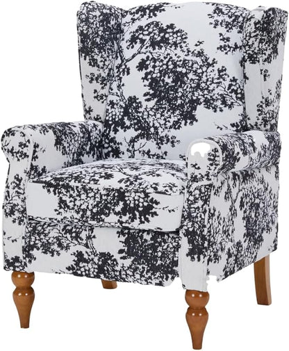 ZMAD Accent Chair, Upholstered High Back Floral Armchair Wood Legs, Comfy Wingback Reading Single Sofa Chair,Plus a Solid Wood Coffee Table for Small Spaces, Living Room, Bedroom (Antique White+Gray)