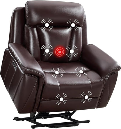 CANMOV 50" Wide Oversized Recliner, Faux Leather Power Lift Recliner Chair, Extra Large Lift Chair with Massage and Heat, Stand Up Recliner for Elderly Big and Tall, Brown