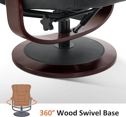 MCombo Oversized Swivel Recliner Chair with Ottoman, Adjustable Backrest, 360° Wood Base, High Seat, Faux Leather Lounge Chair for Tall Users in Living Room, Bedroom, or Office 4651 (Dark Grey)