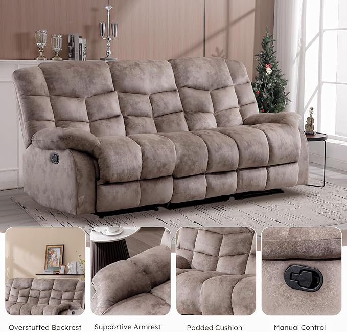 EBELLO Reclining Sofa Furniture Set, Loveseat Recliner Sofa and 3PC Bonded Manual Recliner Set for Living Room, Light Brown(Loveseat+Sofa)