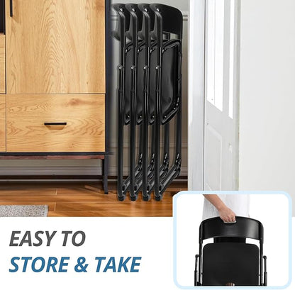 Karl home 4 Pcs Folding Chair, 300LBS Lightweight Foldable Plastic Chair, Reinforced Metal Frame Easy to Fold & Store for Indoor & Outdoor, Wedding, Party, Meeting Room, Patio and Garden, Black