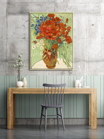 Wieco Art Gold Framed Art Red Poppies and Daisies Large Canvas Prints Wall Art of Van Gogh Famous Artwork Oil Paintings Reproduction Classical Flowers for Living Room Home Decor