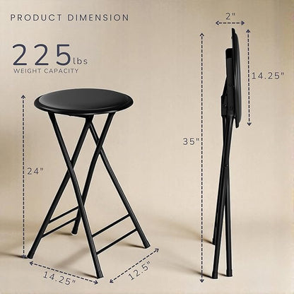 Lavish Home Set of 4 Counter Height Bar Stools – 24-Inch Backless Folding Chairs with 225lb Capacity for Kitchen, Rec Room, or Game Room (Black)